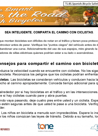 TS. BS. Spanish. Bicycle Safety Share the Road Rev 2019 Page 1